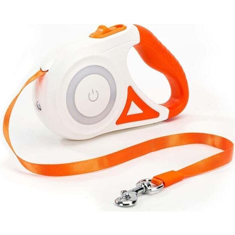 Einziehbare Hundeleine, einfache Ein-Knopf-Bremse und Verriegelung, ausziehbare Hundeleine mit LED-Taschenlampe (M, Seillänge 5 m, orange) (1/4)