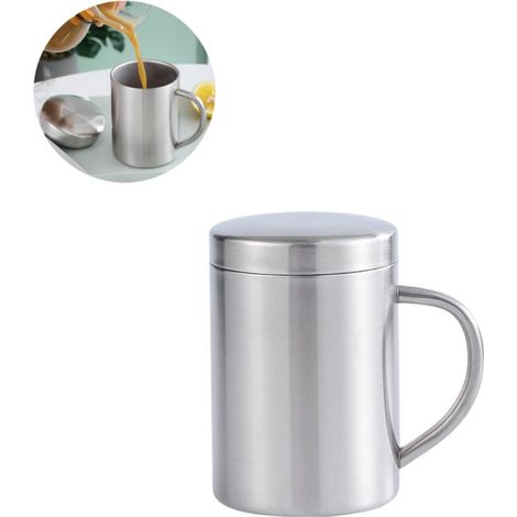 Tazza/brocca in acciaio inox, bicchiere in acciaio inox per uso domestico, a doppia parete e infrangibile, tazza da latte, tazza da caffè con coperchio, tazza termica per caffè (1/5)