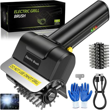 Brosse électrique pour barbecue, nettoyeur de barbecue électrique sans fil avec 2 têtes de brosse en acier inoxydable, USB-C rechargeable pour grille de barbecue, barbecue et barbecue d'extérieur (1/5)