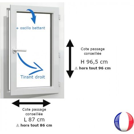 Fenêtre PVC blanc 1 vantail hors tout H 96 x L 86 cm oscillo battant pour pose rénovation - tirant droit