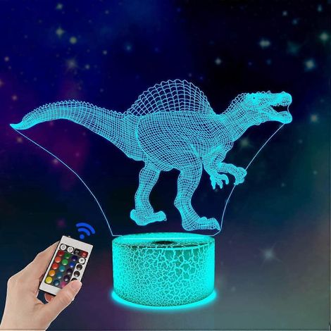 Lampe de nuit 3D dinosaure Spinosaurus, lampe de chevet LED illusion 16 couleurs, télécommande, cadeau (1/5)