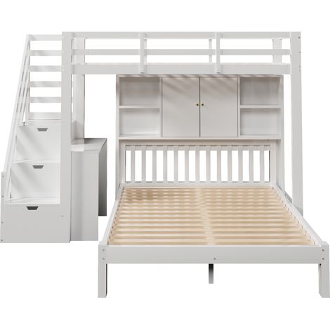 Etagenbett Kinder mit Stauraum 90x200 cm + 140x200 cm weiß MODENUIT (1/5)