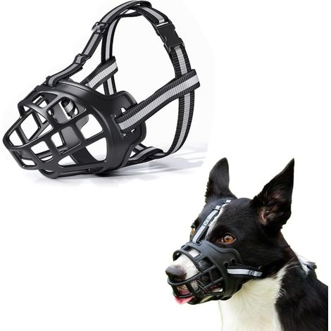 Breathable Dog Muzzle Basket for Small Dogs Adjustable Anti Bite Barking Anti Gluttony Muzzle Type Comfortable Basket for Walking (Black, L) (1/5)