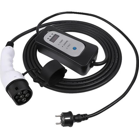 Cargador para coche eléctrico, ajustes de corriente regulables, pantalla LED, tipo 2, 5 metros. (1/2)
