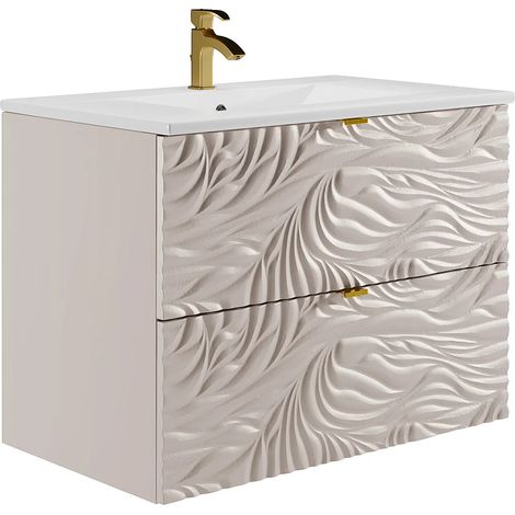 Mobile bagno sospeso testurizzato con lavabo da incasso Beige 80 cm - RINAREL (1/5)