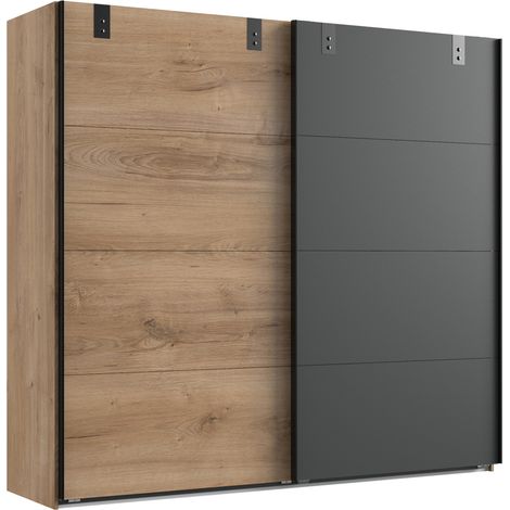 Pegane – Armoire de rangement à portes coulissantes chêne foncé – Longueur 225 cm x Hauteur 210 cm x Profondeur 65 cm – Panneaux de particules mélaminés