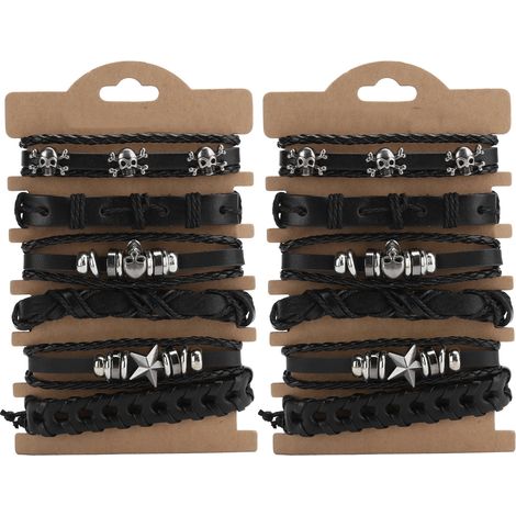 12Pcs Braided Leather Bracelet DIY HandMade Winding Adjustable Vintage Wrist Cuff Jewelry (1/5)