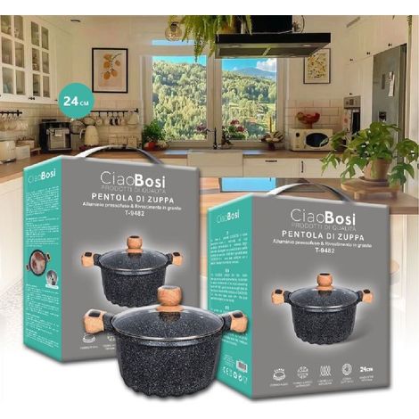 Linq - Pentola Tegame Per Zuppa Rivestito In Granito Con Coperchio Vetro 24 Cm T-9482 - (1/5)