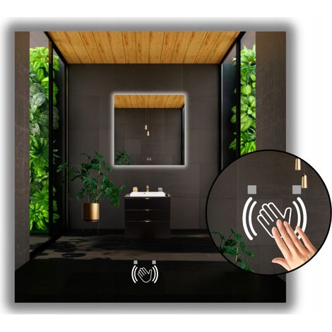 LED-Spiegel 80x80 mit berührungslosem Sensorschalter, wasserdicht IP65 (1/5)