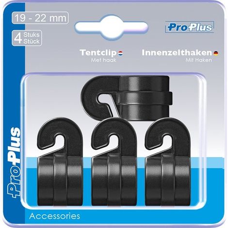 Clips de tente 19-22 mm avec crochet, lot de 4 sous blister