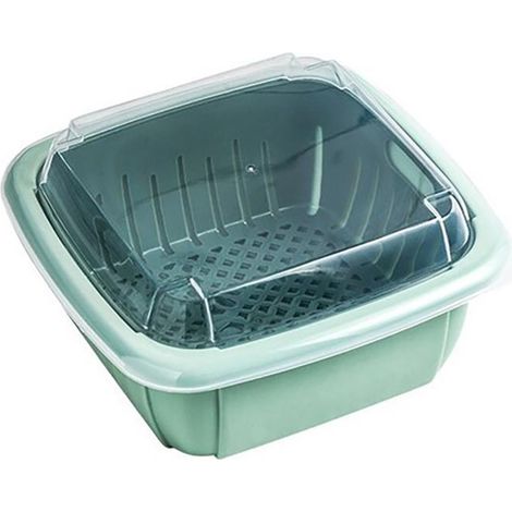 Panier égouttoir de cuisine avec couvercle, double couche, récipient de rangement multifonctionnel adapté aux fruits, légumes et autres plantes vertes. (1/5)