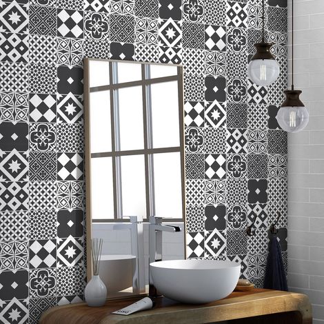 Sticker Mural Carrelage adhésif Cuisine Salle de Bain - 30 STICKERS CARREAUX DE CIMENT AZULEJOS OZZANA - 30stickers10x10cm (1/5)