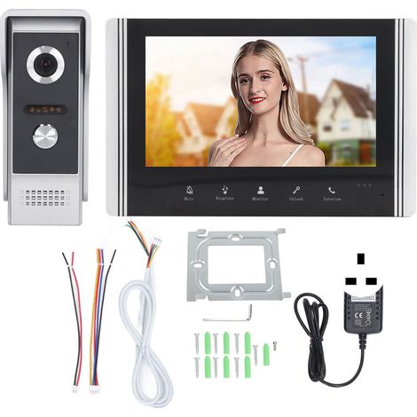Sonnette vidéo WiFi 7 pouces kit interphone visuel 1 pour 1, contrôle à distance, écran intelligent, prise UK. (1/5)
