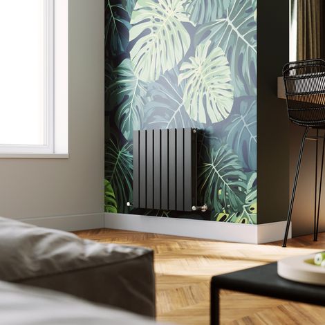 ELEGANT 600 x 600 mm Anthracite Horizontal Column Radiator Double Flat Panel Central Heating Designer Radiators + Anthracite Thermostatic Radiator Valves (1/5)