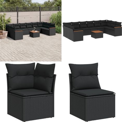 Salon de jardin 11 pcs avec coussins noir résine tressée - Ensemble Salon De Jardin - Mobilier Extérieur - Jardin Design - Chaise Lounge - Table Basse - Home & Living (1/5)