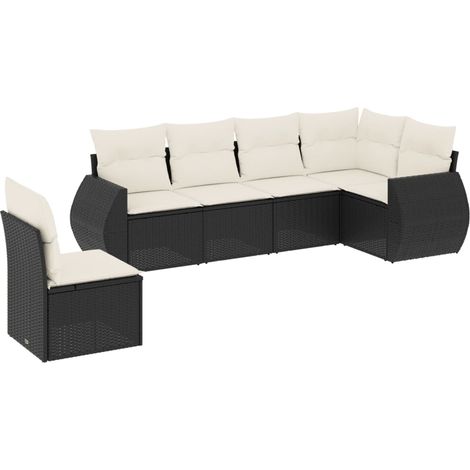 vidaXL Salon de jardin 6 pcs avec coussins noir résine tressée (1/5)