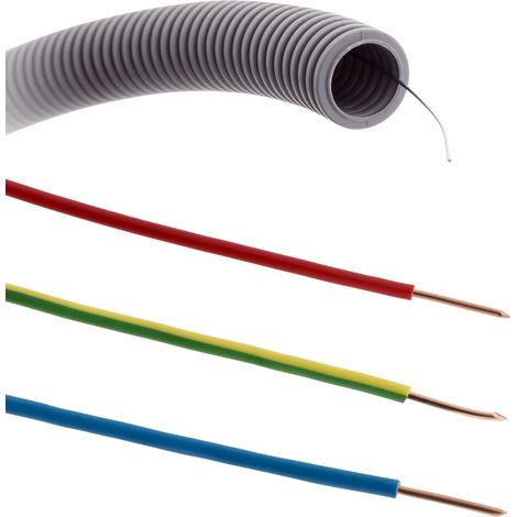 Zenitech – Set de 3 câbles H07V-U 2.5mm² 25m – Gaine ICTA préfilée Ø20mm 25m – Câbles rigides pour installations électriques intérieures