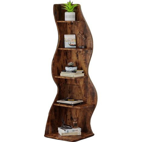 Étagère, Design Ondulé Unique, Fonctionnalité à 5 Niveaux, Marron, L-d (1/2)