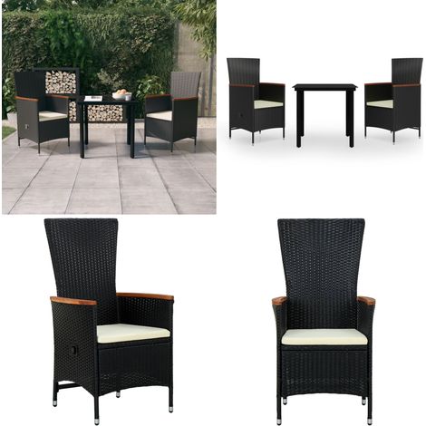 Ensemble à manger de jardin avec coussins 3 pcs noir - Chaises de jardin - Table de jardin (1/5)