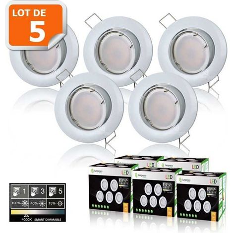 Lampesecoenergie – 5 spots led dimmables 7W blanc neutre orientables – 560 lumens – Ampoules GU10 – Grand angle 120° – Durée de vie 15.000 heures (1/5)
