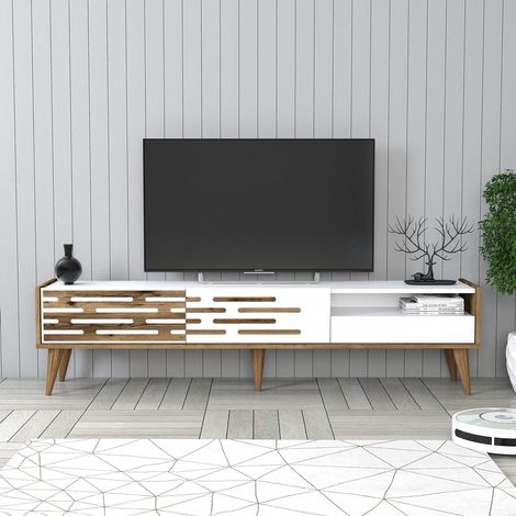 TV-Möbel Valensiya Walnuss Weiß Melamin 180x35x45 cm (1/4)