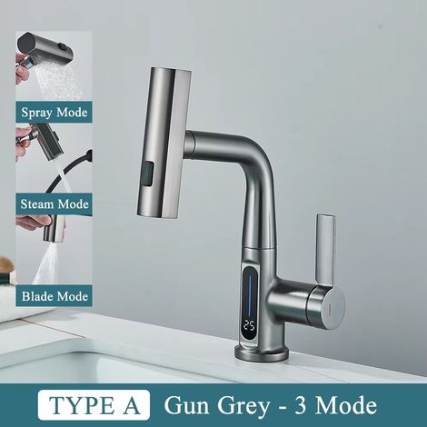 Pulvérisateur lavabo gris – Écran numérique température – Double flux – Équipement commercial – Design moderne