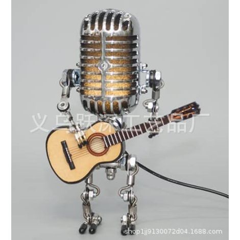 Lampe robot microphone style rétro, lampe robot microphone décorative en fer forgé sur pied, Yellowguitar avec lumière (1/2)