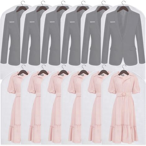 Lot de 12 housses de protection pour vêtements - 60 x 100 cm - Avec fermeture éclair latérale - Étanche à la poussière et à l'eau - Pour chemises, costumes, manteaux (1/5)