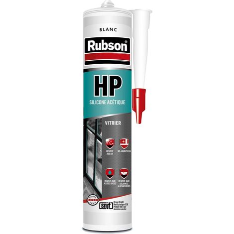 Rubson HP Blanc, Mastice per vetri in silicone acetato, mastice per vetro, sigillatura di finestre, guarnizioni di isolamento porte e finestre, cartuccia 300 ml