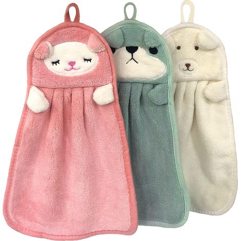 Ensemble de 3 serviettes à main, serviettes de bain en microfibre séchage rapide drap visage (blanc, rose, vert) (1/5)
