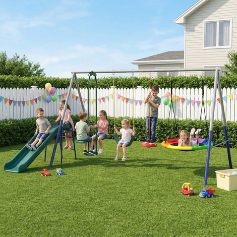 Cadre balançoire 5 en 1 hauteur glissière réglable Cadre balançoire balançoire Nest - Dimensions: 382x196x203 cm - Couleur: Multicolore