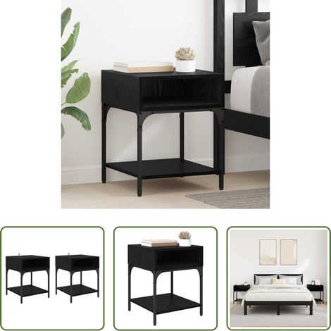vidaXL Nachttisch Schwarz -  Nachttisch 2 pcs Schwarz Eichen-Optik 40 x 40 x 50 cm (1/5)