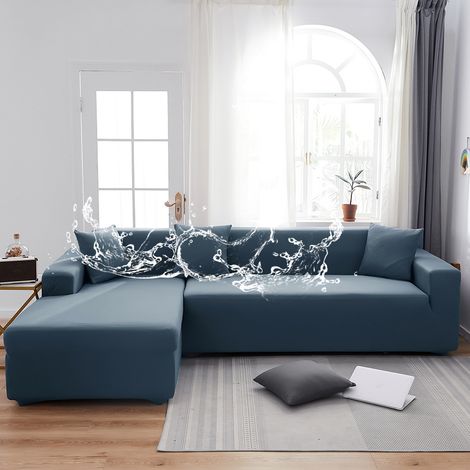 Copertina per divano impermeabile in tessuto elastico liscio – Rivestimento satinato al latte, colore grigio-blu – Adatta per divani a 3 posti (190–230 cm), senza copertine per cuscini.