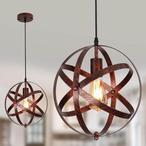Lampe Suspension Vintage, E27 Lustre Plafonniers Rouille Globe (1/5)