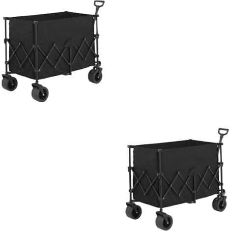 2er-Set Beach Wagon,Collapsible Wagon 220lbs with Big Wheels Foldable Wagon Carts, Heavy Duty 300L Folding Utility Garden Cart with Big All-Terrain Beach Wheels & Drink Holders. Black
