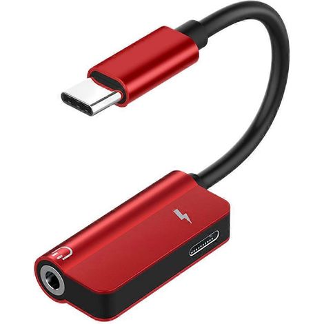 Adaptateur USB-C vers jack 3,5 mm 2 en 1 pour casque audio professionnel-12.30X2.00X0.70CM-Red