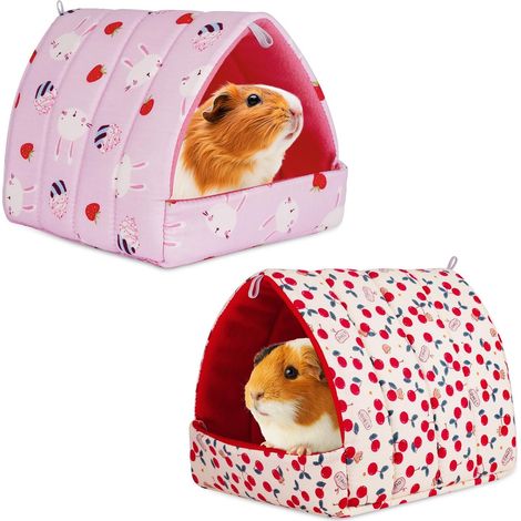 Caseta para cobayas, 2 piezas, cabaña de invierno para animales pequeños, camas tipo cueva cálidas para animales pequeños, cómodas y cálidas, para conejos enanos, chinchillas, erizos, cobayas y ardill (1/5)