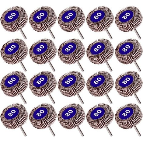 Roue à lamelles abrasives grain 80 pour polissage fin – Lot de 20 pièces, diamètre 10 mm, compatible Dremel et outils rotatifs (1/5)