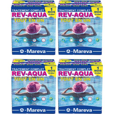 Set mit 4 Rev-Aqua MAREVA Sets Komplettbehandlung für Pools von 30 bis 60 m3 - 4 Monate