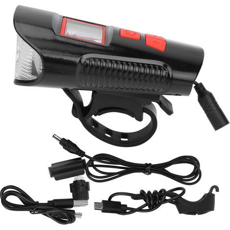 Phare de vélo étanche avec klaxon et compteur, rechargeable par USB pour les sorties nocturnes (rouge) (1/5)