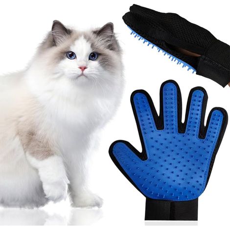 1 Pair of 4-in-1 Silicone Cat Hair Brushing Glove, Massage, Bath and Hair Recovery Glove for Dogs and Cats (Blue) (1/5)