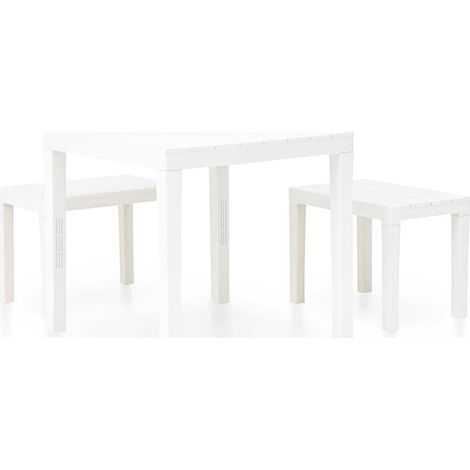 Maison Exclusive - Mesa de jardín con 2 bancos plástico blanco (1/5)