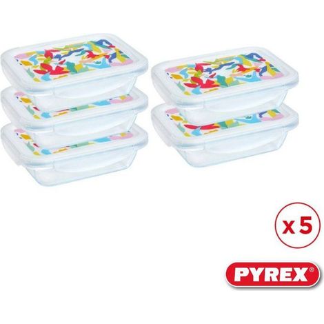 Contenitore per alimenti in vetro Pyrex 5 pezzi 0,80 L Rettangolare Ermetico Multicolore