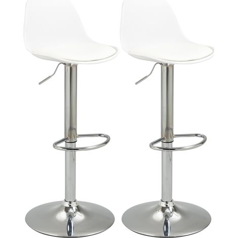 Lot de 2 tabourets de bar chaise haute cuisine dossier repose-pieds réglable blanc 41x42x82-104cm