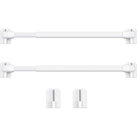 Bastone per tende regolabile in plastica, bastone per tende estensibile per finestre, barre per guardaroba, asta di tensione, ganci adesivi per bastoni per tende, 40-60 cm (bianco, 2 pezzi)