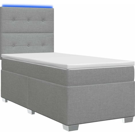 Cama con Base Tapizada, Colchón y Luz LED Gris Claro Tela vidaXL (1/5)