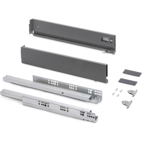 Emuca Cassetto esterno Vertex con regolazione 3D altezza 93mm, 40kg, profondità 450mm, Acciaio, Grigio antracite