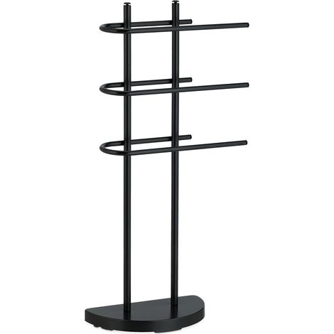 Porte-serviettes moderne support à 3 barres pour salle de bain ou chambre 165 x 40 x 40 cm en métal noir (1/5)