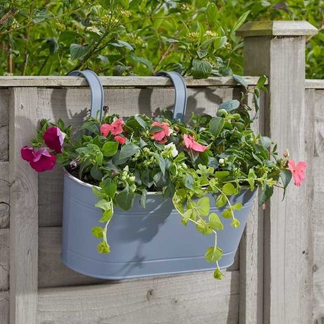 2x Smart Garden 30cm 12 Inch Fence Balcony Hanging Pot Basket Slate Grey Planter (1/3)