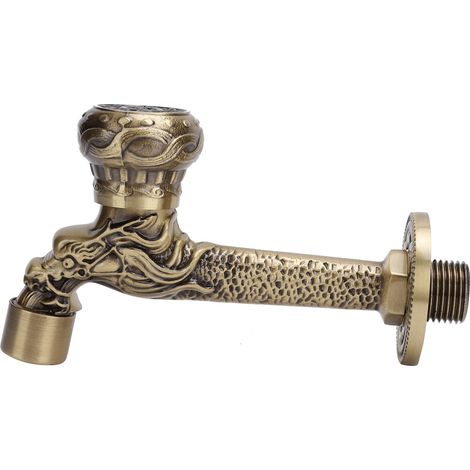 Robinet de machine à laver G1/2 tout cuivre, robinet d'eau froide simple en laiton antique pour machines à laver murales de salle de bain. (1/5)